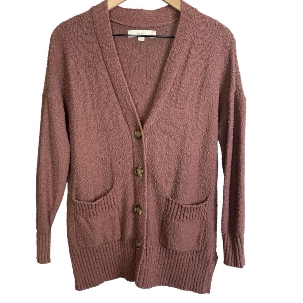 Loft Women’s Mauve Textured Button Front Cardigan